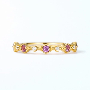 Vintage Ring aus 925 Silber 10K Gold mit rosa Amethyst und Diamanten im Kronendesign