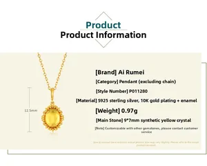 Dettaglio del ciondolo a foglia in argento 925 oro 10K con citrino sintetico 9x7mm
