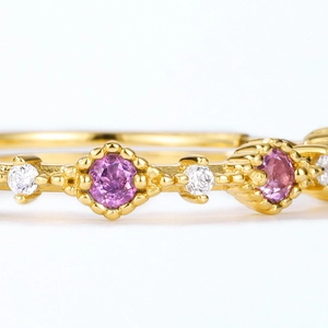 Vintage 925 Silberring mit 10K Goldauflage, Amethyst und Diamanten im Retro-Stil