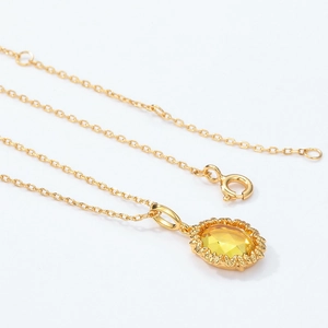 Ciondolo a foglia vintage argento 925 placcato oro 10K con citrina gialla su catenina