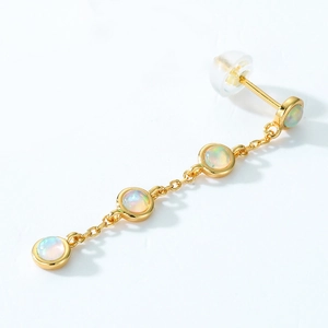 Elegant 925 silver gold-plated drop earrings with four round synthetic opals and chain link