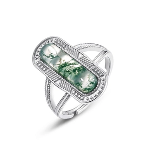 Vintage-Ring aus 925er Silber mit rechteckigem Amazonit und dekorativer Textur