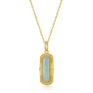 Collier Pendentif Rectangle en Argent Sterling S925 Amazonite Agate Mousse Bijoux Géométriques Vintage Plaqué Or Femme Cadeau