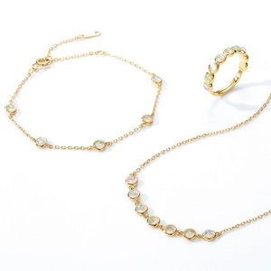 S925 silver gold plated jewelry set with synthetic opal stone necklace and bracelet