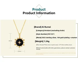 Détail du pendentif en argent 925 plaqué or 10K avec grès bleu et zircon étoile