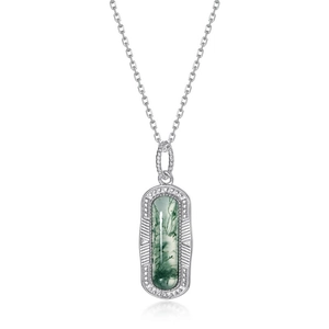 Pendentif vintage en amazonite géométrique avec chaîne argent et agate mousse verte