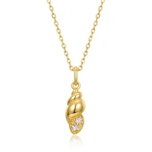 925 Sterling Silver Conch Shell Pendant Necklace For Women Gold Plated Zirconia Inlaid Resort Style Fashion Jewelry