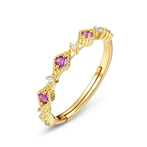 Vintage 925 Sterlingsilber Amethyst Geometrisch Ring Für Damen Gold Galvanisiert Verstellbar Blütenkrone Zirkonia Luxus Schmuck Geschenk