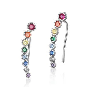 925 Sterling Silver Rainbow Zirconia Jewelry Set For Women Colored Zircon Geometric Stud Earrings Adjustable Ring Pendant Necklace Commute Jewelry
