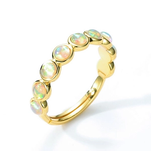 Minimalist S925 silver ring for women with eight inset round cabochon opal stones