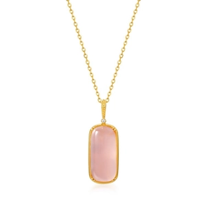 Elegant 925 silver necklace with pink quartz pendant and gold chain for women