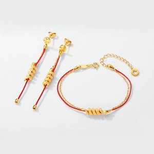 S925 silver red rope snake earrings and bracelet set for Chinese New Year styling