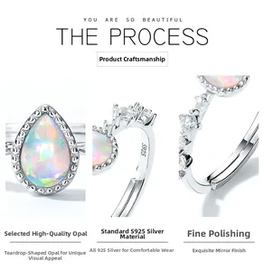Detailed macro view of S925 sterling silver stamp and teardrop opal stone setting
