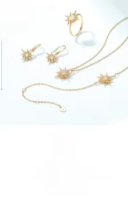 Detail of S925 sterling silver sunburst jewelry set with opal and zircon accents