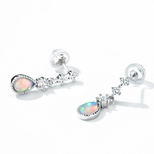 Elegant S925 sterling silver drop earrings featuring pear-cut opal stones and small zircons