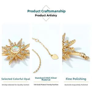 Detailed view of S925 silver star pendant with opal inlay and logo heart tag