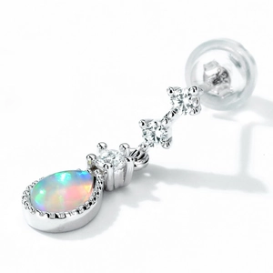 Elegant S925 silver stud earring with teardrop opal and cubic zirconia accents