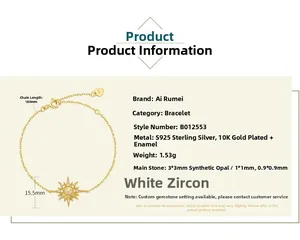 Detailed spec sheet showing S925 silver star bracelet with opal and zircon settings