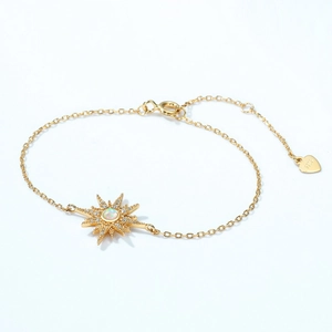 Luxurious gold starburst bracelet in S925 silver with opal stone and zircon accents