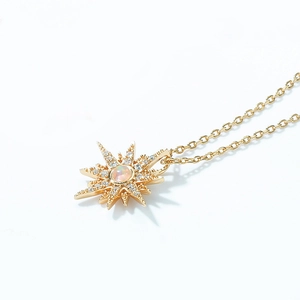 Luxurious S925 silver star pendant necklace with opal and sparkling white zircon stones