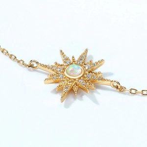 Elegant gold S925 silver star bracelet with opal stone and sparkling cubic zirconia