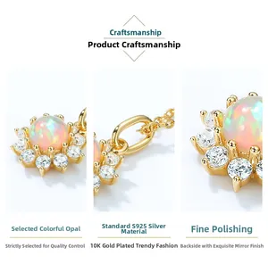 Détails du collier soleil en argent S925 avec opale de feu et placage en or 10 carats