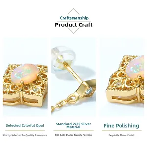 Macro detail of S925 sterling silver drop earring with 10K gold plating and opal stone