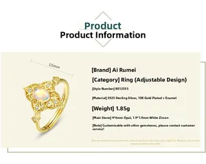 Spécifications de la bague en argent S925 et or 10K avec opale 4x6mm et zircones