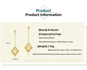 Macro detail of vintage S925 silver opal earrings with 10K gold plating and dimensions