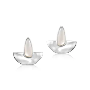 Orecchini a Bottone in Argento Sterling 925 con Madreperla per Donna Geometrici Martellati a Goccia Gioielli Moda