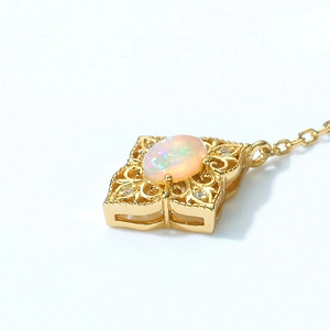 Retro luxury S925 silver long drop earrings with oval opal stone and golden filigree