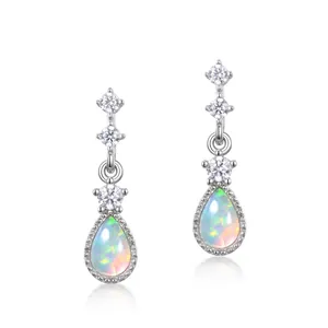 925 Sterling Silver Waterdrop Synthetic Opal Stud Earrings With Rhinestone Elegant Geometric Jewelry For Women Gift