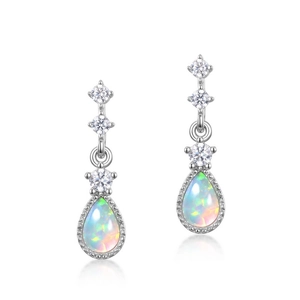 Teardrop S925 silver earrings with synthetic opal and cubic zirconia accents