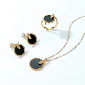 S925 silver snake jewelry set with black onyx pendant necklace, ring and earrings