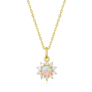 Collier élégant doré soleil avec centre en opale et pierres de zircone étincelantes