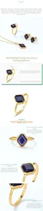 Detailed macro view of S925 sterling silver ring with rhombus cut blue sandstone gem