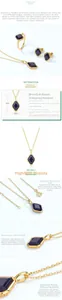 Detail of S925 sterling silver jewelry set featuring rhombus cut blue sandstone gems