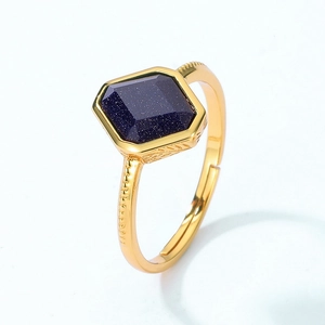 S925 sterling silver open ring with gold plating and starry blue sandstone gemstone