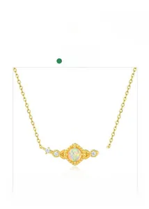 Detail showing an S925 silver necklace with a central opal pendant and zircons