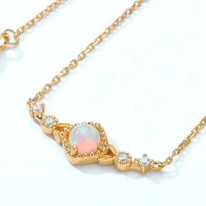 Minimalist S925 sterling silver opal necklace with golden finish and zircon accents