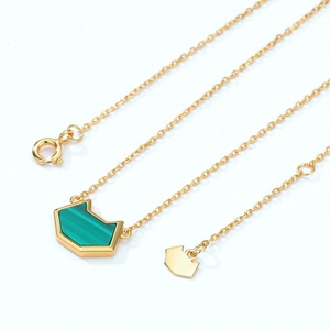 Cute geometric malachite cat necklace in 18K gold plated finish with fine chain