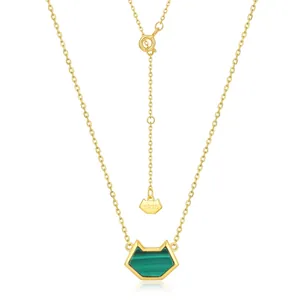 925 Sterling Silver Cat Malachite Black Onyx Necklace Earrings Ring 10K Gold Plated Geometric Animal Jewelry For Women