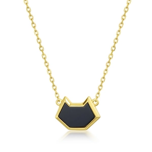 Minimalist 925 sterling silver cat head necklace with malachite stone in gold finish