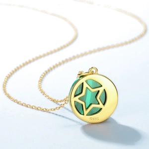 Elegant S925 sterling silver star and moon necklace with green malachite stone pendant