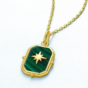 925 silver gold plated necklace featuring a geometric green malachite star pendant
