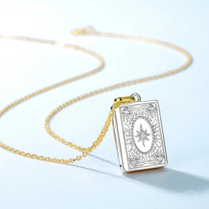 S925 Sterling Silver Starry Book Locket Necklace with rectangular embossed pendant