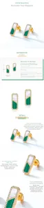 Macro detail of S925 silver malachite and mother of pearl geometric earrings in 10K gold finish
