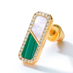 S925 silver malachite and mother of pearl geometric earrings with gold plating