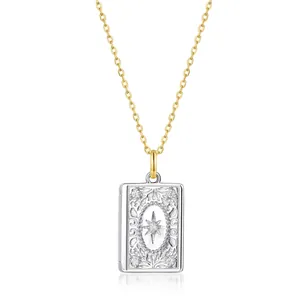 925 Sterling Silver Vintage Book Locket Necklace Engraved Floral Star Burst Openable Photo Box Rhinestone Pendant Jewelry
