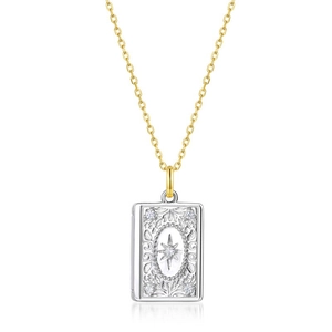 Vintage S925 sterling silver photo locket necklace with engraved star pattern and gems